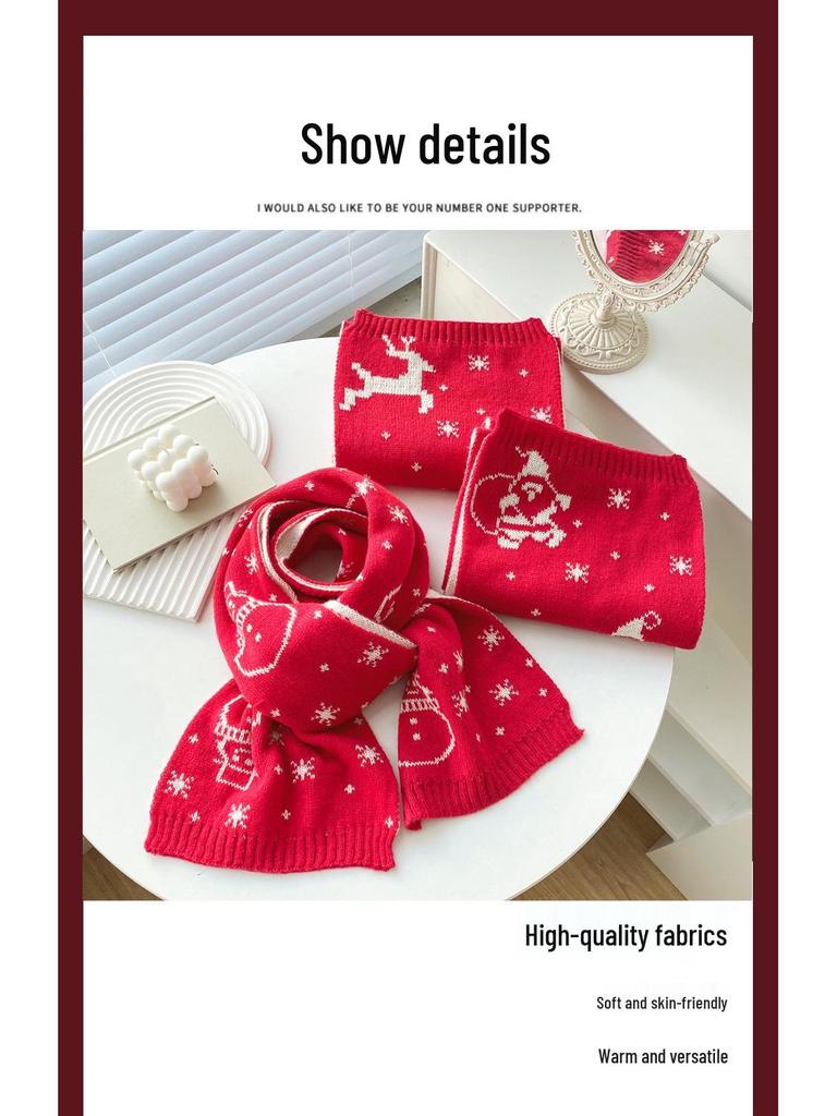 Roter Strickschal im koreanischen Stil: Winter Warm Unisex mit kleinem Hasen-Design für Damen und Kinder