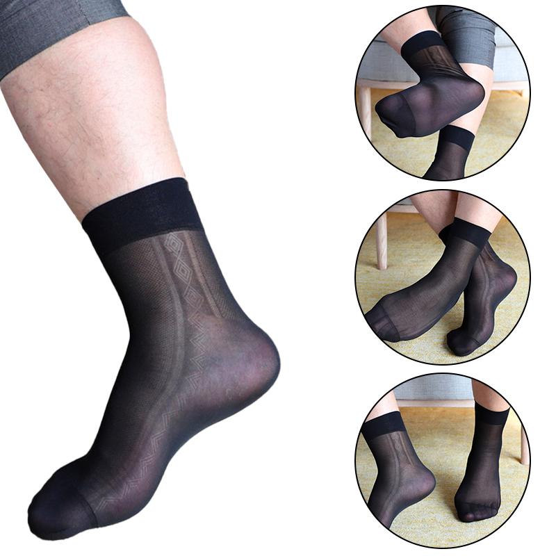 1Pair Solid Color Breathable Business Wear Stockings Sheer Silk Socks Ultra Thin Stylish Sexy Men's Dress Nylon