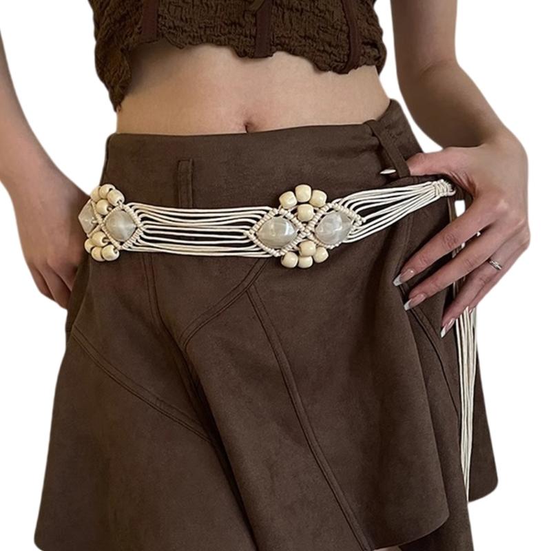 Vintage Bohemian Waist Belt Self Knotted Braided Wax Rope Waistband Dress Chain Belt Decorative Belt Women Accessories