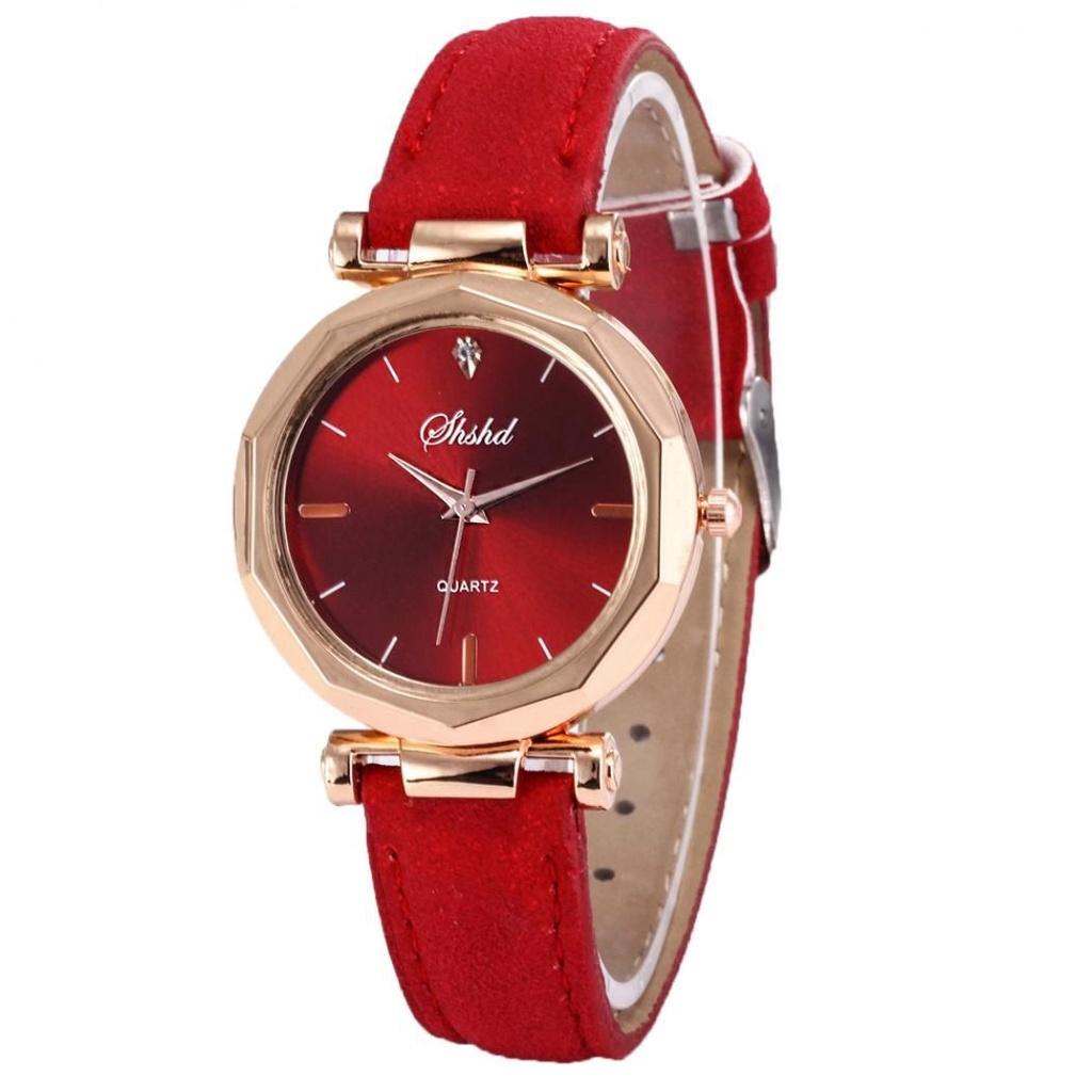Elegant Women Vintage Matte Faux Leather Rhombus Crystal Stones Quartz Wrist Watch
