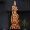 Natural Cypress Sending Son Guanyin Statue - Chinese Buddhist Character Statue Solid Wood Carving Feng Shui Room Ornaments 21cm