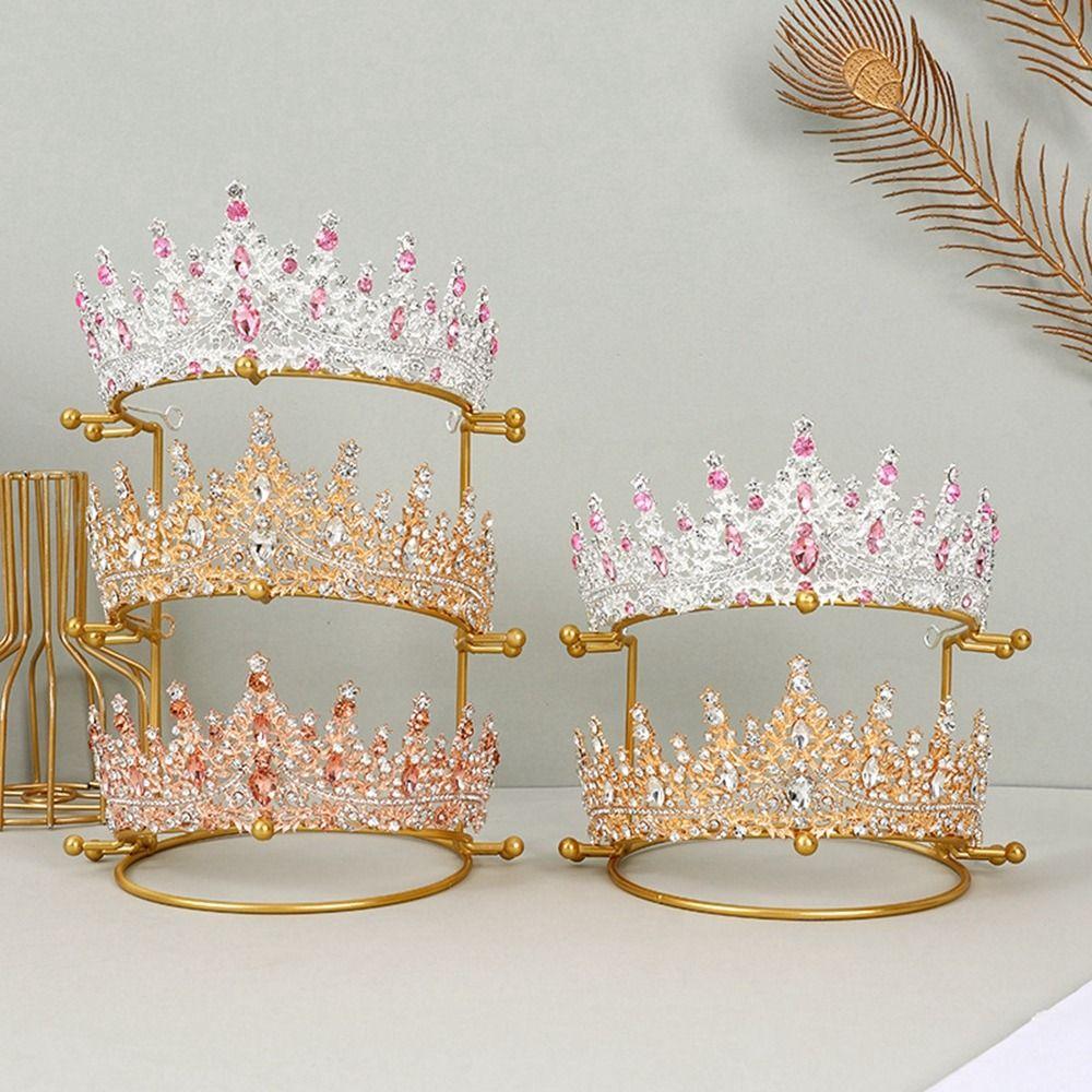 Gold Crown Stand Holder Three-tier Crown Headband Display Rack  for Bride Hair Accessiories