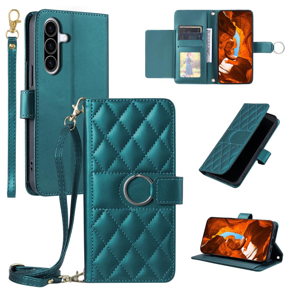 Für Samsung Galaxy A36 5G Crossbody Lederhülle Ring Schnalle Brieftasche Ständer Raute Handyhülle