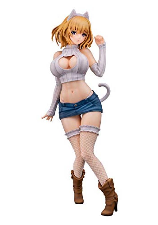 Daiki Industry SVART VIT Kattflicka Illustration av Mataro Skala PVC Kompett Figur & Shironeko-chan 1/6 Förfärgad