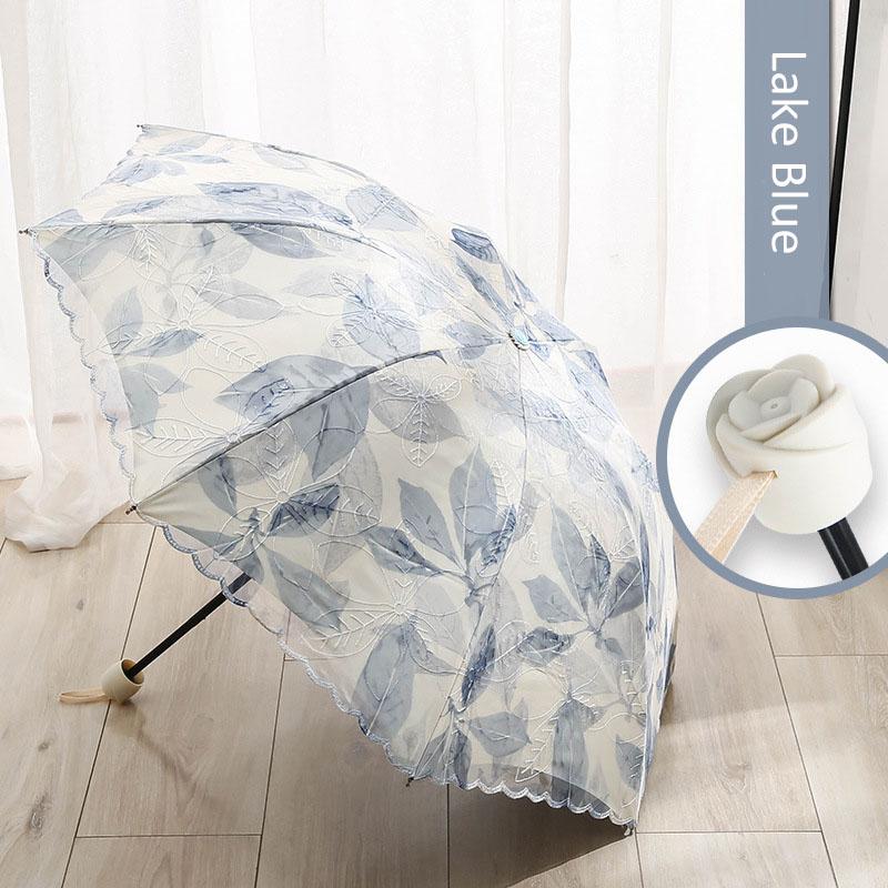 Lace Embroidery Umbrella Lady Sunshade Black Rubber Three Folding Princess Sweet Lace Parasol Anti-uv Sun/ Rain Umbrellas