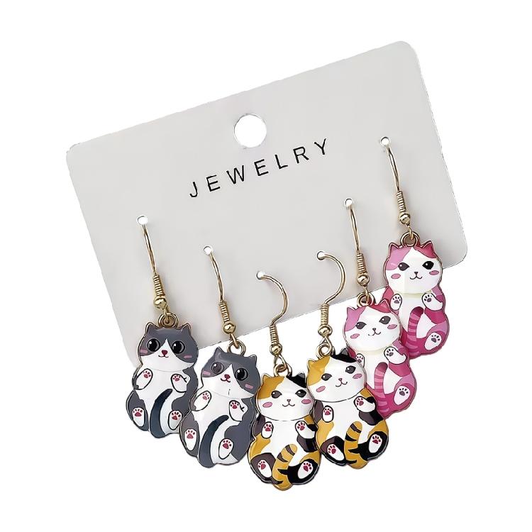 Stylish Cats Shape Ear Jewelry Alloy Texture Party Earrings Fashion Geometric Pendant Accessories for Party and Daily