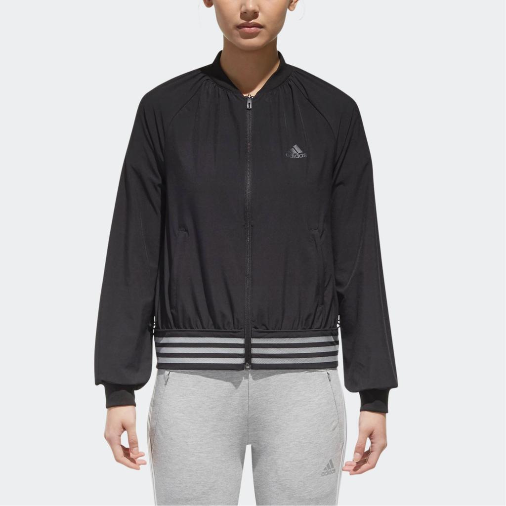 Adidas Logo Print Zip Long Sleeve Bomber Jacket Women Jackets Black DM5312