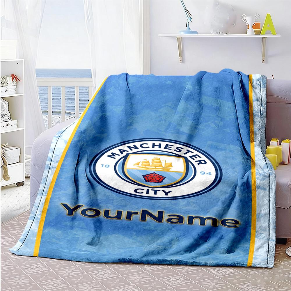 Manchester City Customize Your Name Blanket Multi-purpose Personalized Blanket Soft & Cozy Perfect for Picnics Office Nap Chair All-Season Use