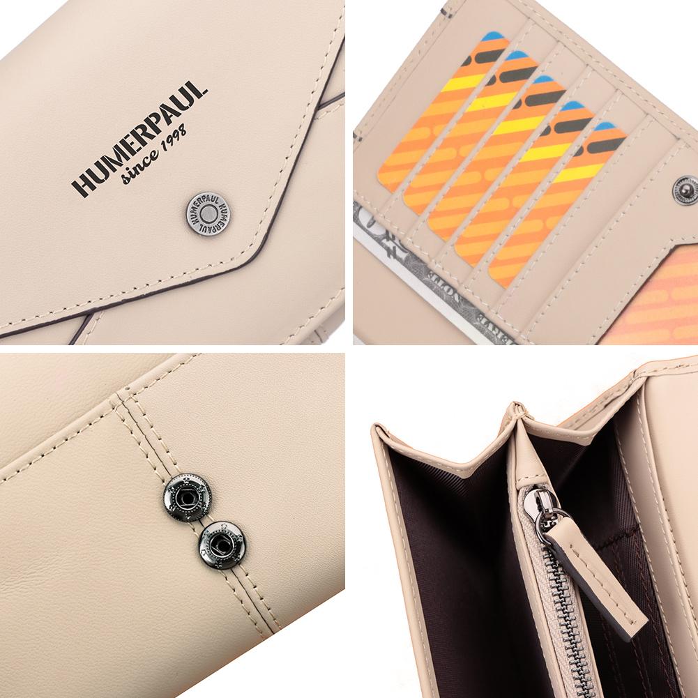 Humerpaul The First Layer of Cowhide Ladies Clutch, Large-capacity RFID Anti-theft Swipe Multi-card Wallet with Photo Window