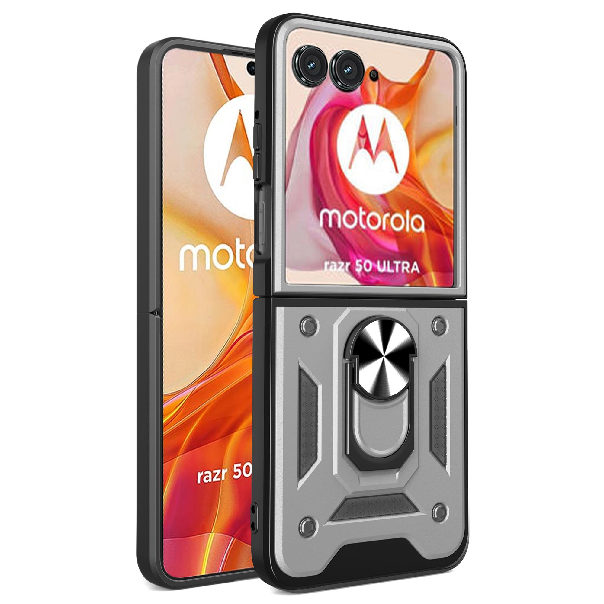 

Чехол-подставка для Motorola Razr 50 Ultra 5G, PC+TPU, чехол для телефона со сдвижной крышкой для камеры Silver