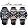 New TOP Brand Luxury Men's Watch With Box Men's Wine Barrel-shaped Hollow Automatic Leather Waterproof Men's Mechanical Watches