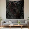 Gothic Wall Tapestry Two Black Ravens Red Outline Skull Floral Ring Dark Occult Art Decor for Man Cave Bedroom Gift