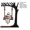 Sturdy Reusable Holiday Decoration Halloween Ghost on A Swing Reading Figurine, Spooky Wooden Centerpiece Decorative with Cup for Home Nook Bookshelf