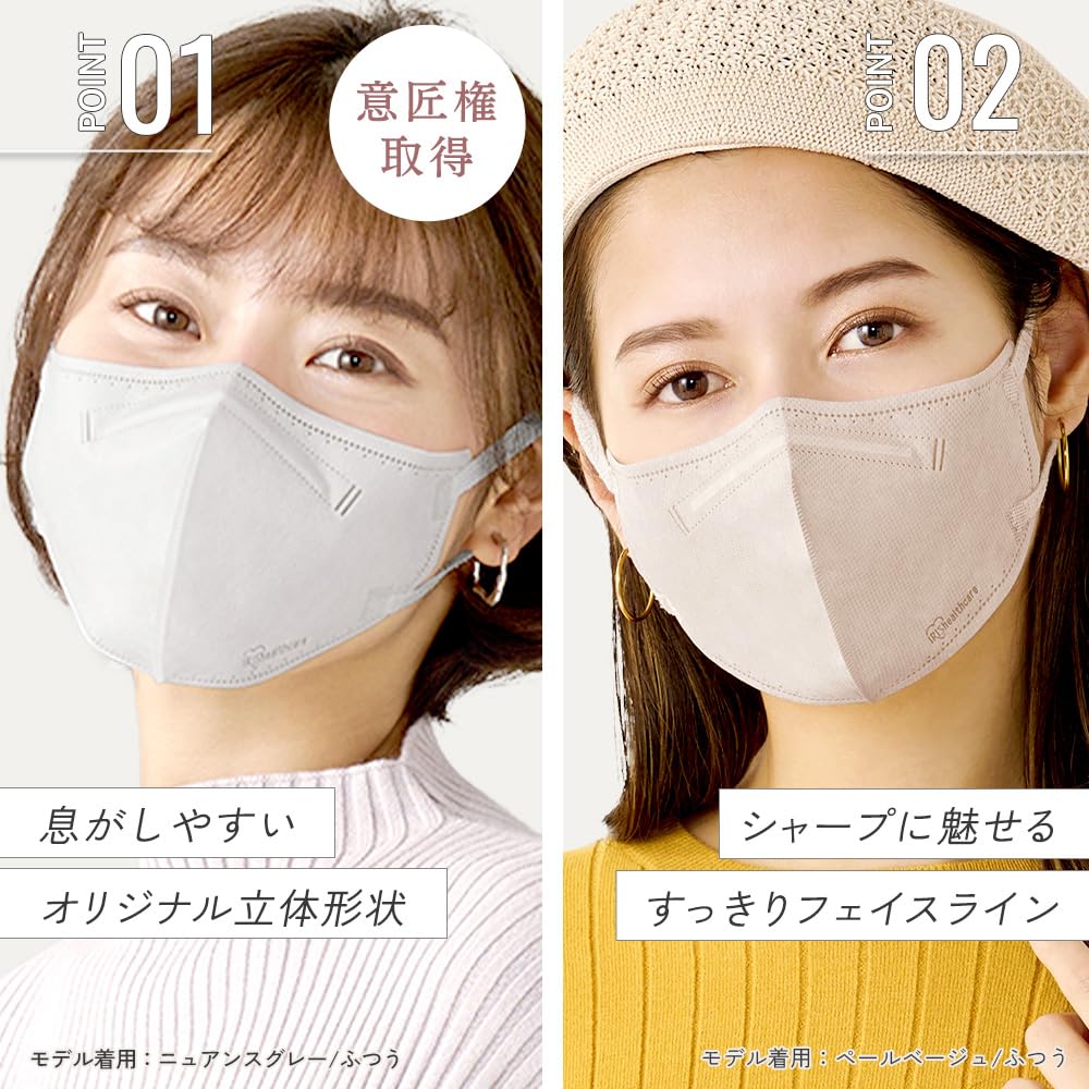 IRIS OHYAMA Nonwoven 3D 90 Individually Daily Regular 30 count x Pale Beige JIS-compliant Masks, count, Wrapped, Fit, Size, Cheek, 3, RK-F30XQ,