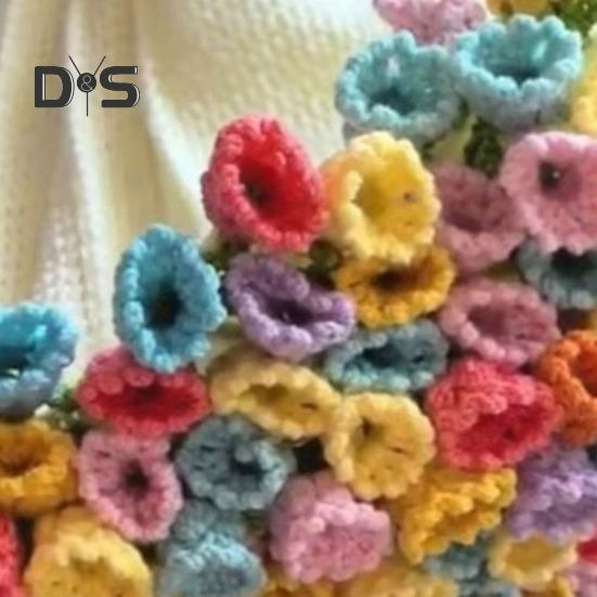 Crochet Flower Blanket Handmade Rose Bouquet Blanket Lily of The Valley Crocheted Bouquet Throw Blanket for Sofa Bed Couch Home Decor