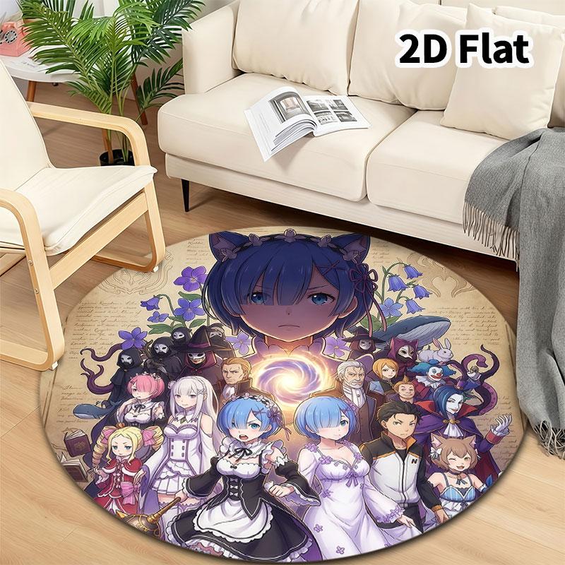 Re Zero Round Area Rug Carpet Rug For Living Room Bedroom Sofa Playroom Decor Nonslip Floor Mat