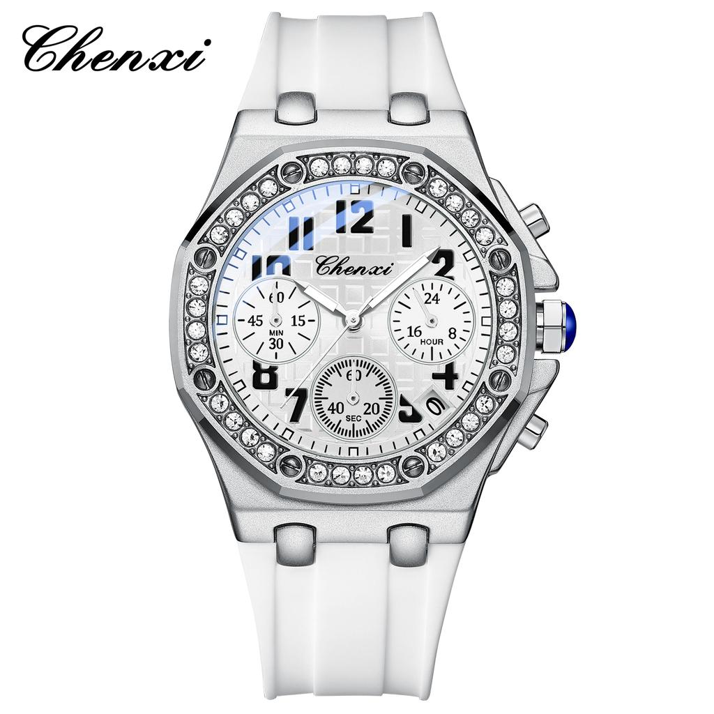 Watches For Women Diamond Dial Quartz Watch Fashion Chronograph Luminous Calendar Waterproof Silicone Sports Wristwatch Student