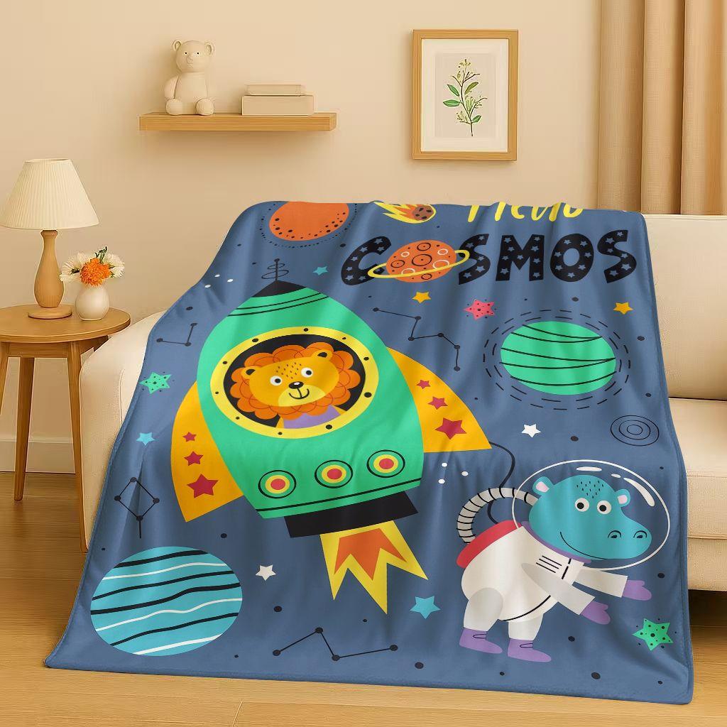 2026 New Space Dinosaur Cartoon Dino Art Flannel Blanket,Ultra Soft Warm Plush Throw for Home Bedroom Bed Sofa Cover Kids Gift