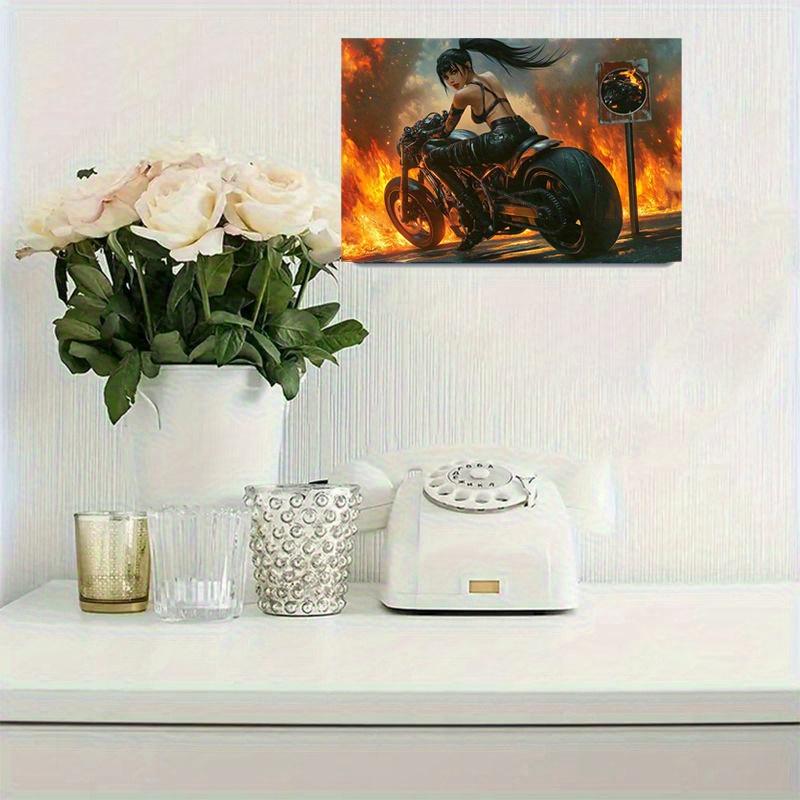 2D Flat Wooden 30*20cm Room Decor Vintage Motorcycle & Fire Design Sign, Wall Art, Long Lifespan Outdoor Decor for Home, Bar, Garage