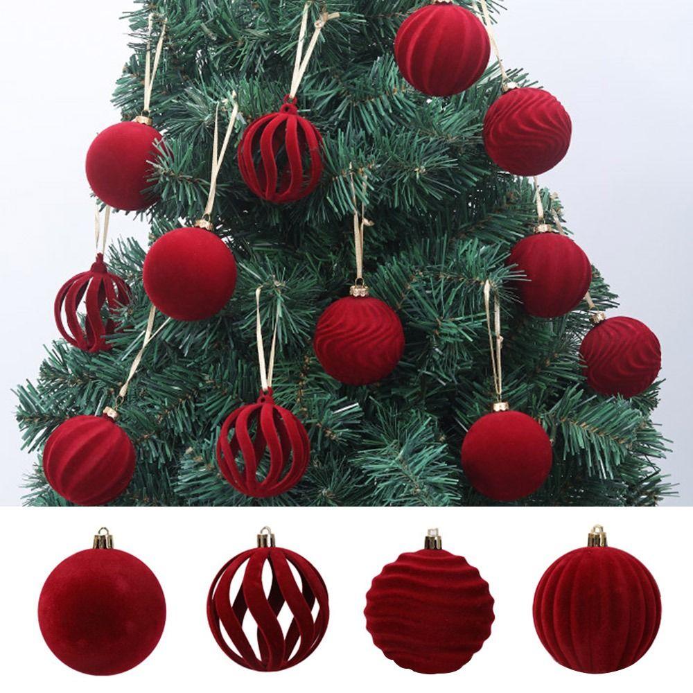 9/12/30 Pcs/set flannel Christmas Ball Set Hollow-out 6/8cm Xmas Tree Hanging Pendant Hanging Red Christmas Decorations