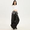 American-style spicy girl black plaid patchwork casual pants for women, autumn/winter lazy style high-waist versatile wide-leg work pants