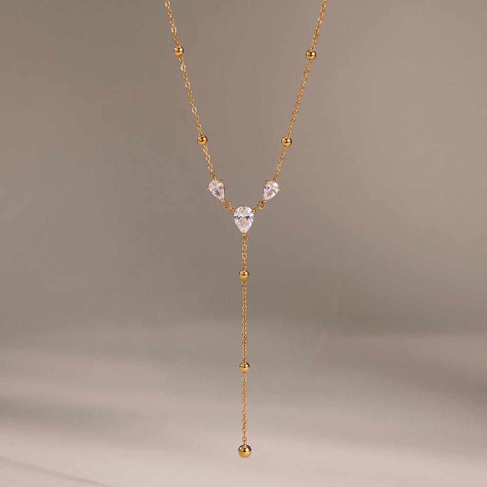 Fashion 18k Gold Plated Stainless Steel Pendant Necklace Teardrop-shaped Zircon Womens Jewelry Necklace Minimalist Non Tarnish