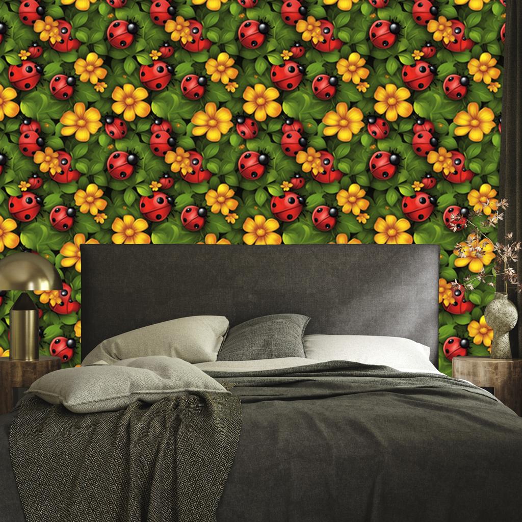 Ladybugs Wallpaper Olive and Red for Living Room and Bedroom 50x1000