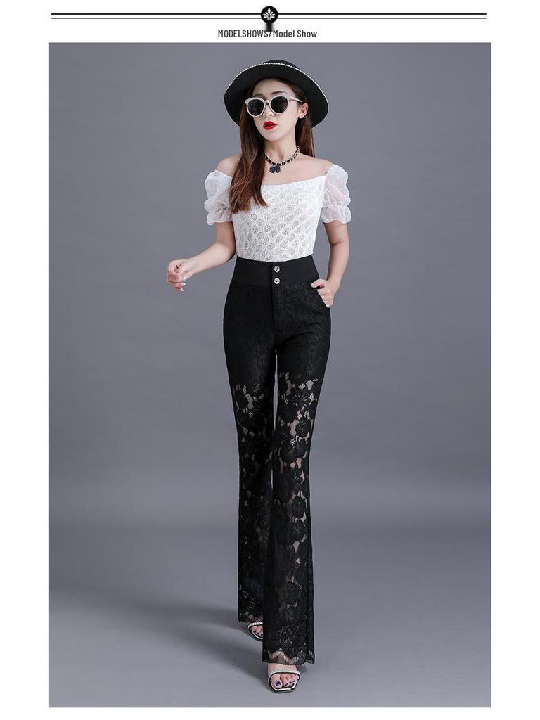 Women's High-Waisted Lace Wide-Leg Pants - Summer Bell Bottom Style
