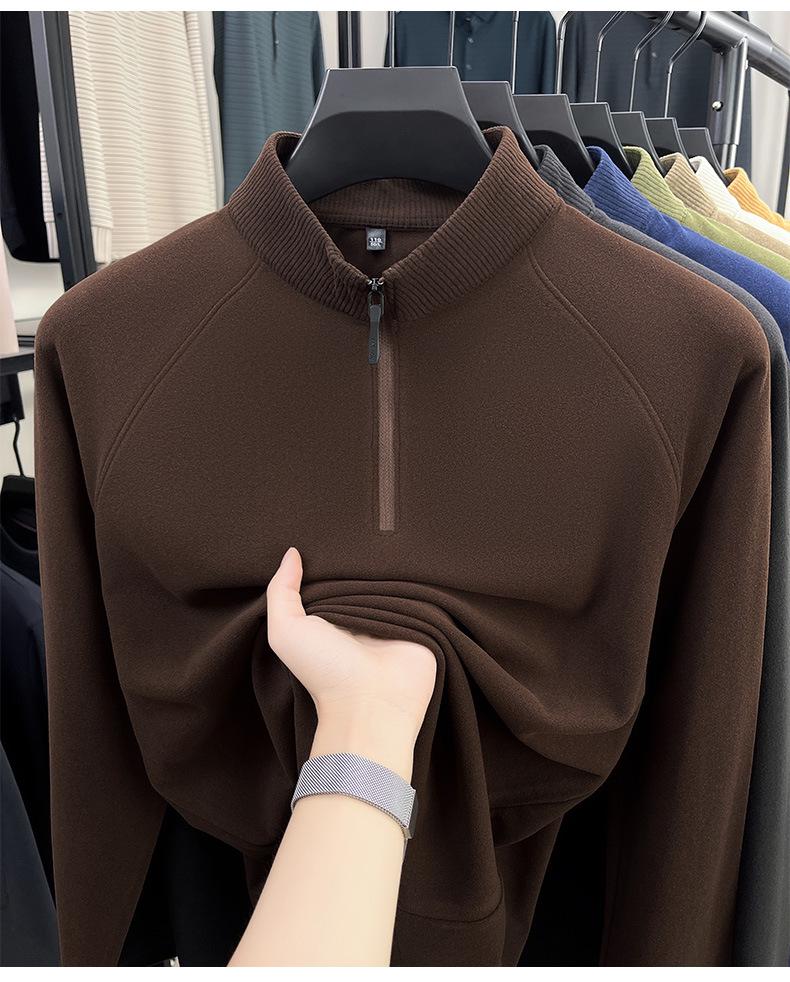 Men's Double-Sided German Fleece Hoodie with Half-High Collar, Zipper, Autumn/Winter Fashionable Outerwear.