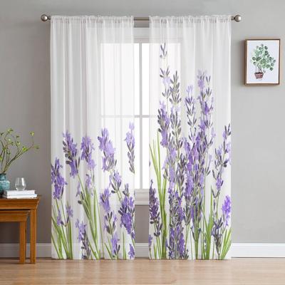 Purple Flower Lavender White Sheer Curtains for Living Room Decoration Window Curtains for Kitchen Tulle Voile Organza Curtains
