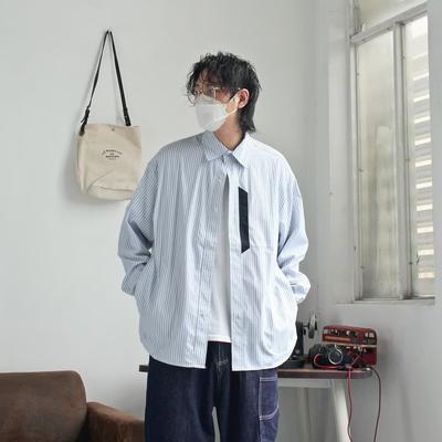 Camisa listrada de manga comprida 2024 estilo japonês Hong Kong Ins camisa solta meninos verão moderno versátil casaco casual