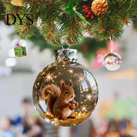 Wildlife Themed Christmas Ornaments 3D Animal Decoration Clear Plastic Xmas Ball Hanging with Sparkling Star Accents for Winter Holiday Tree