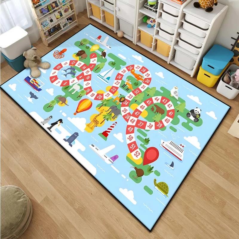 Cartoon Snake and Ladder Board Game Pattern Living Room Bedroom Carpet Bedside Bathroom Floor Mat 15 Sizes Kid's Room Play Mats