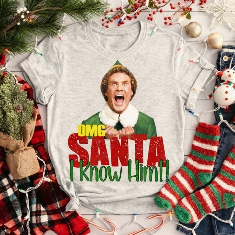 Elf Movie 90s Christmas Retro Unisex Adult Cotton Tshirts OMG Santa I Know Him Print Funny Festival Graphic Oneck Printed Tops