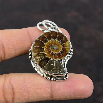 Κρεμαστό μενταγιόν Ammonite Fossil Κρεμαστό με πραγματικό πολύτιμο λίθο 925 Ασημένιο μενταγιόν Ammonite Fossil Ασημένιο κόσμημα Χειροποίητο μενταγιόν Δώρο για φίλο