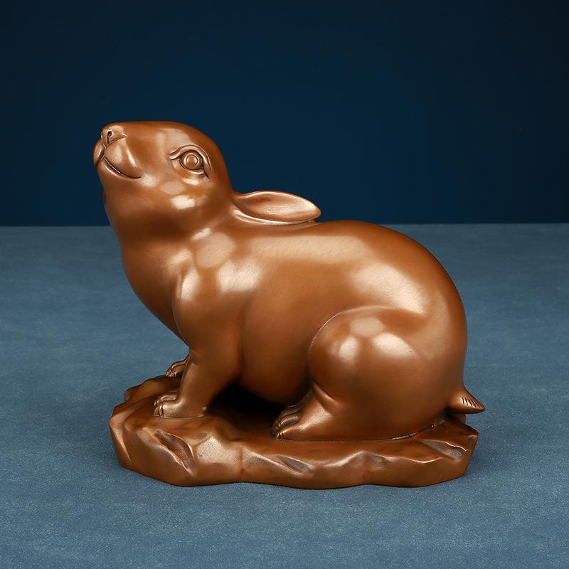 Kızıl Bakır Çin Zodyak İşareti Tavşan Ofis El Sanatları Oturma Odası Ev Dekorasyonu