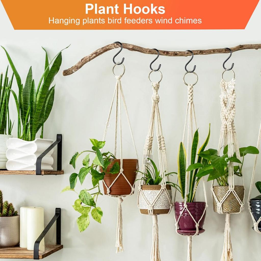 3 Inch Vinyl Coated S Hooks, 12 Pack S Hooks for Hanging Plants Heavy Duty, Small Non Slip Black Rubber Coated Metal Closet Rod Hooks for Hanging