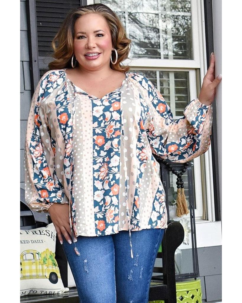 Azura Exchange Printed Split Neck Blouse