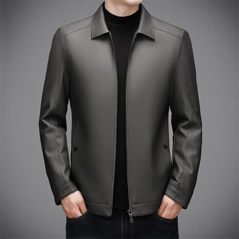 New men's leather jacket autumn and winter lapel executive business casual plush leather jacket genuine leather jacket