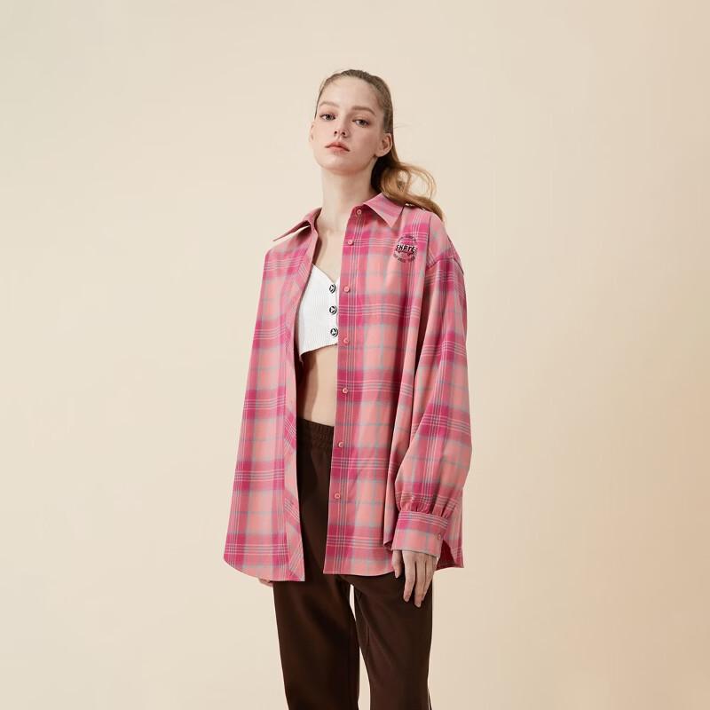 ONLY Women s Casual Plaid Embroidered Drop Shoulder Shirt L