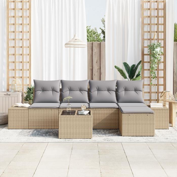 VidaXL Ensemble de Canapés de Jardin 6 pièces avec Coussins Noir Poly Rattan 3347030