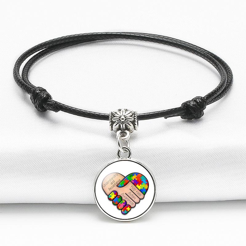 Stylish Support Autism Black Bracelet Unisex Design Commemorative Jewelry