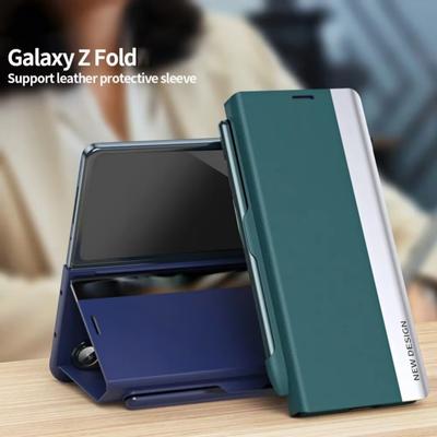 With S Pen for Samsung Galaxy Z Fold 7 6 5 4 3 Protection Cover Luxury Leather Bracket Magnet Adsorbs Full Cover The Holster Phone Case