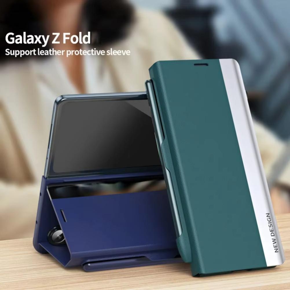 With S Pen for Samsung Galaxy Z Fold 7 6 5 4 3 Protection Cover Luxury Leather Bracket Magnet Adsorbs Full Cover The Holster Phone Case