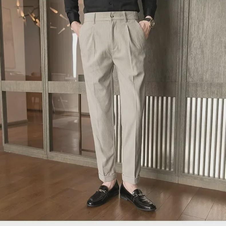 2023 Men's Slim Fit Striped Corduroy Trousers - Autumn Korean Style Casual Pants