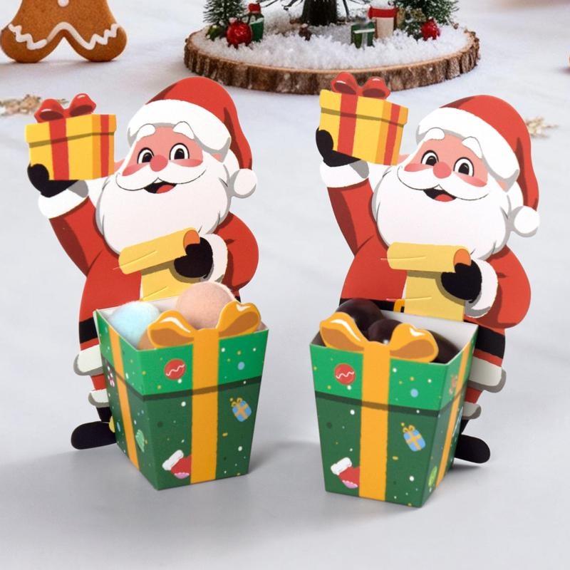 2Pcs Christmas Candy Gift Boxes With Santa Claus And Christmas Tree Designs Holiday Parties Home Decor Kids Treat Storage
