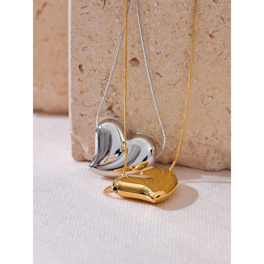 Yhpup Trendy Stainless Steel Smooth Thick Heart Love Necklace Pendant 18K PVD Plated Romantic Gift Daily Jewelry Waterproof