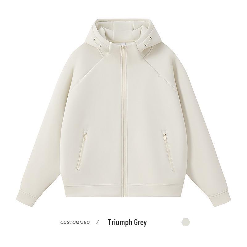 Men's 400g Heavyweight Liquid Cotton Raglan Sleeve Cardigan: Autumn/Winter Solid Color Casual Loose Zipper Hoodie.