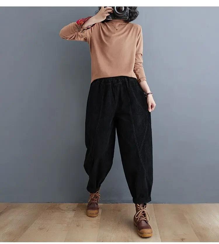 Pantaloni Harem in Velluto a Coste Viola Ispessiti Foderati in Pile da Donna per Donne di Mezza Età Stile Invernale Pantaloni Peonia della Mamma