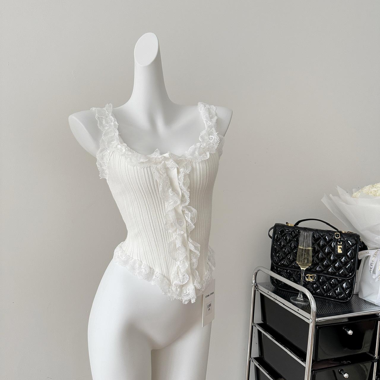 

Женский вязаный жилет без рукавов из кружева - новый летний стиль One Size белый